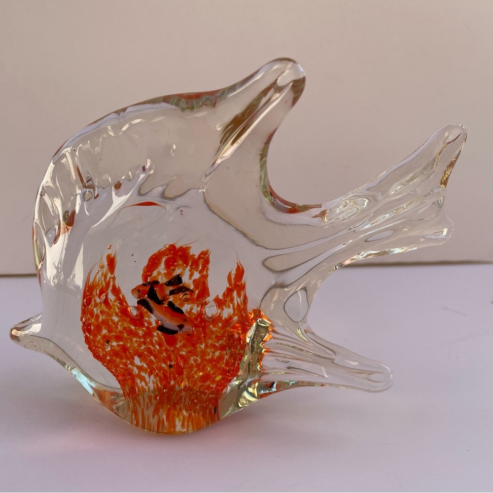 Murano Style Hand Blown Art Glass Angel Fish Aquarium Paperweight - Picture 9 of 10